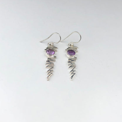 One of a kind Purple Amethyst Earrings Made of Brass Silver Polished Danglers