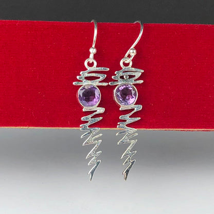 One of a kind Purple Amethyst Earrings Made of Brass Silver Polished Danglers