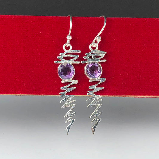 One of a kind Purple Amethyst Earrings Made of Brass Silver Polished Danglers