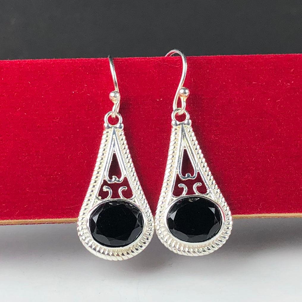 Gorgeous Black Spinel Earrings Made of Brass Silver Polished Danglers