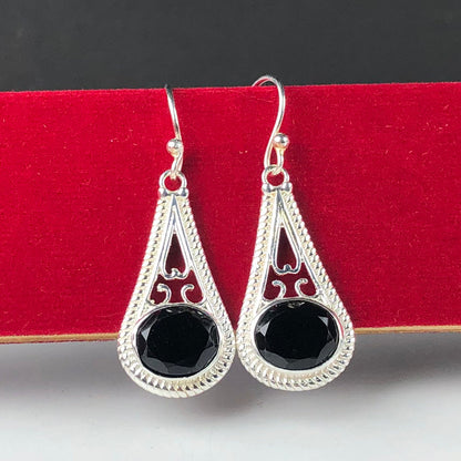 Gorgeous Black Spinel Earrings Made of Brass Silver Polished Danglers