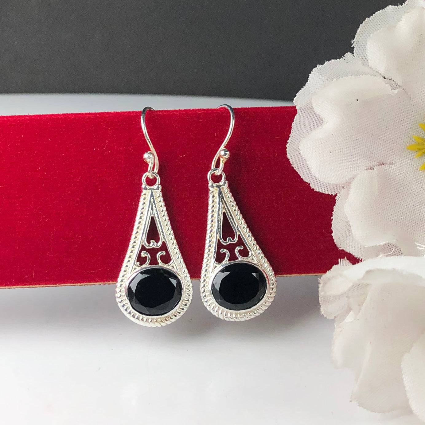 Gorgeous Black Spinel Earrings Made of Brass Silver Polished Danglers