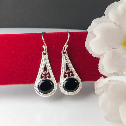 Gorgeous Black Spinel Earrings Made of Brass Silver Polished Danglers