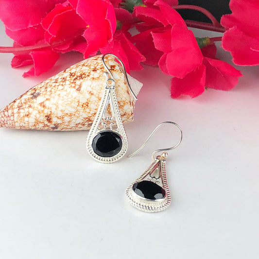 Gorgeous Black Spinel Earrings Made of Brass Silver Polished Danglers