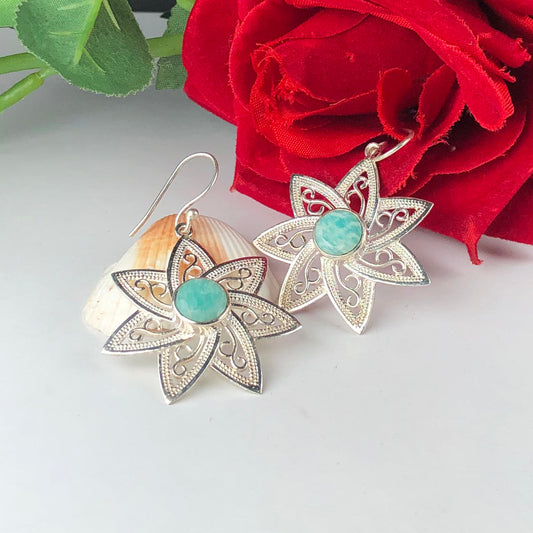 Amazing Blue Earrings Made of Brass Silver Polished Danglers