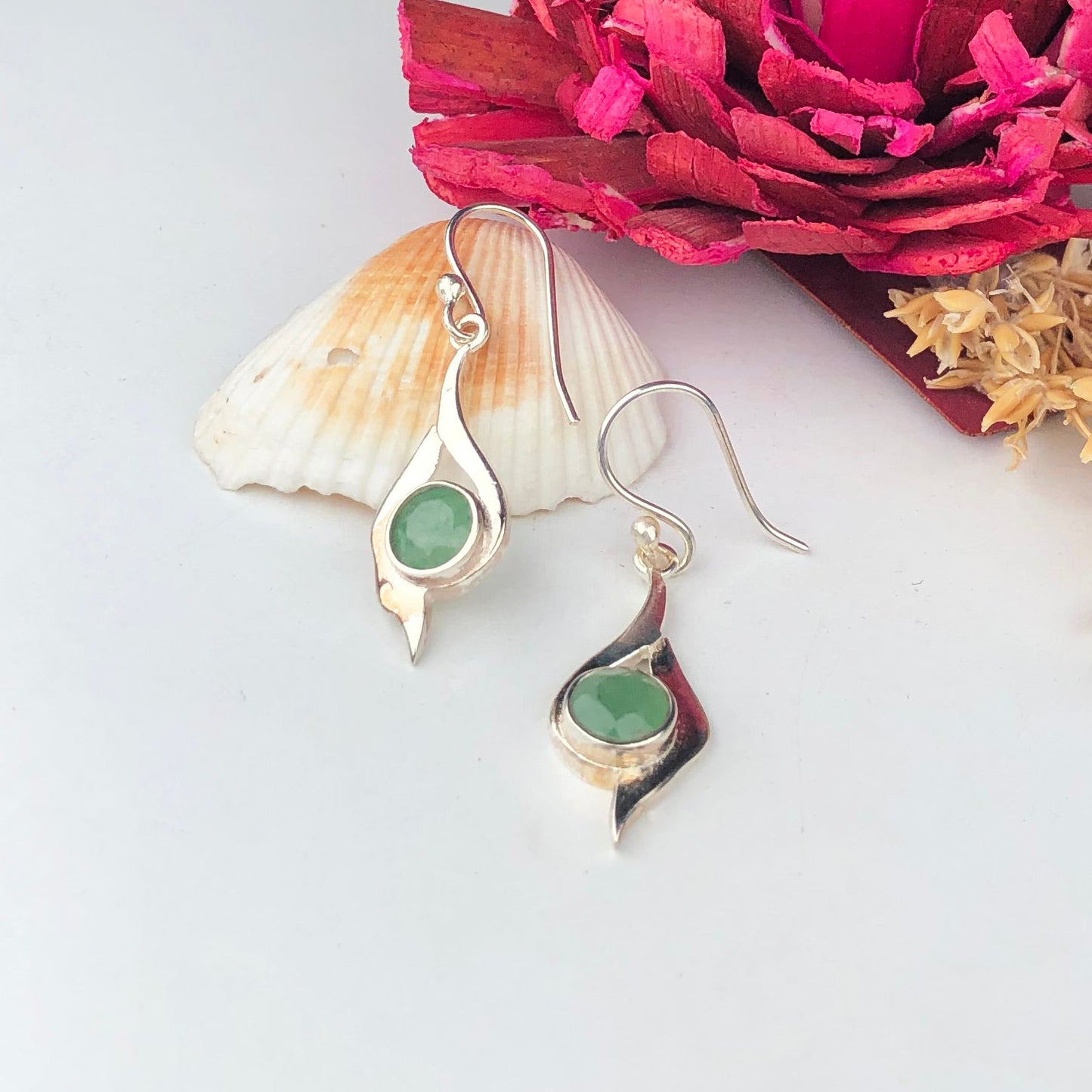 Gorgeous Green Aventurine Earrings Made of Brass Silver Polished Danglers