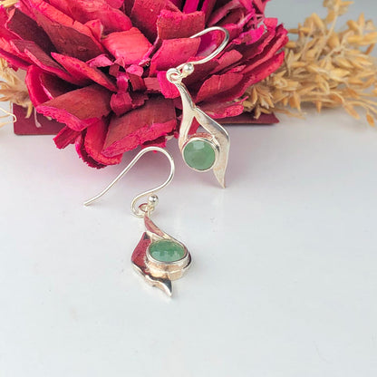 Gorgeous Green Aventurine Earrings Made of Brass Silver Polished Danglers