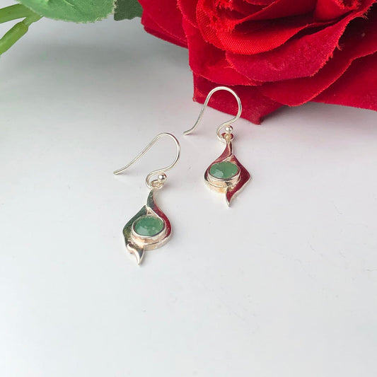 Gorgeous Green Aventurine Earrings Made of Brass Silver Polished Danglers
