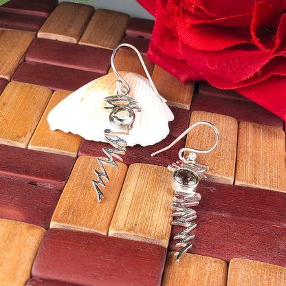 Gorgeous Green Amethyst Earrings Made of Brass Silver Polished Danglers