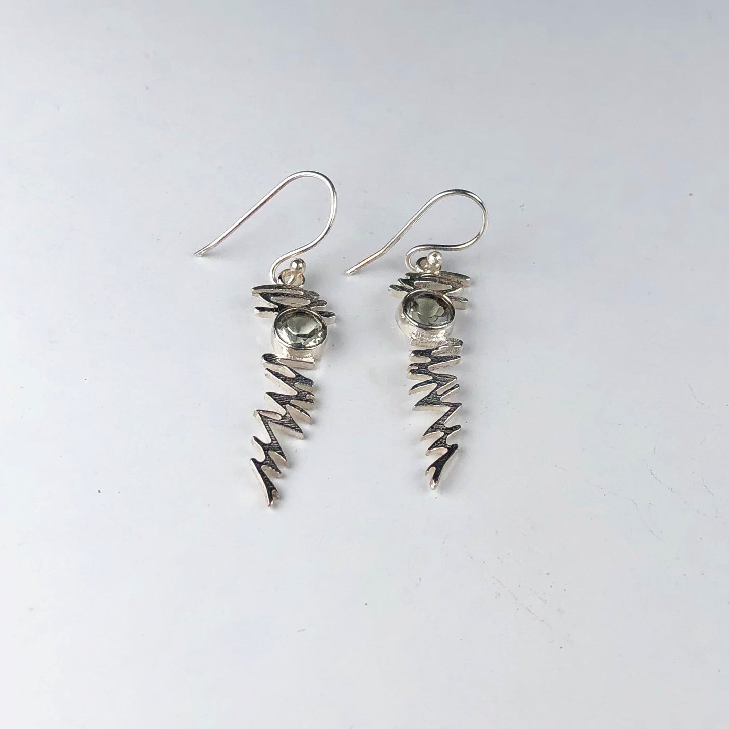 Gorgeous Green Amethyst Earrings Made of Brass Silver Polished Danglers
