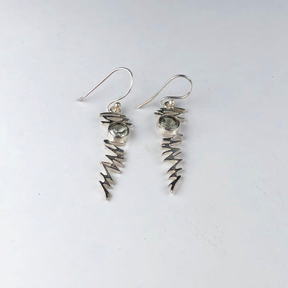 Gorgeous Green Amethyst Earrings Made of Brass Silver Polished Danglers