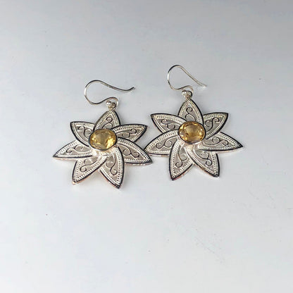 Dazzling Citrine Earrings Made of Brass Silver Polished Danglers