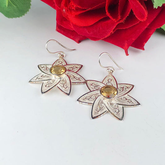 Dazzling Citrine Earrings Made of Brass Silver Polished Danglers