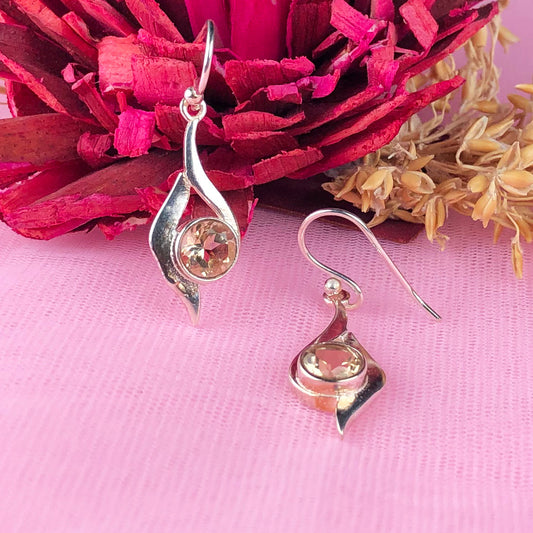 Wonderful Citrine Earrings Made of Brass Silver Polished Danglers