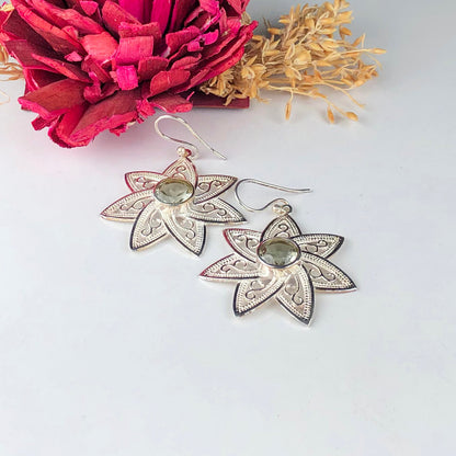 Awesome Green Amethyst Earrings Made of Brass Silver Polished Danglers