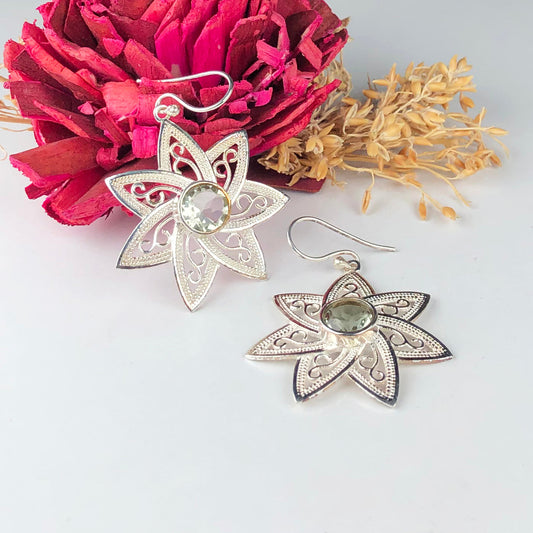Awesome Green Amethyst Earrings Made of Brass Silver Polished Danglers