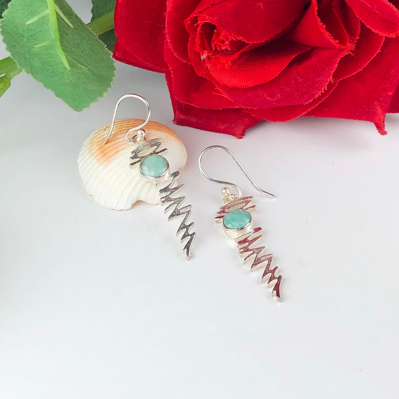 Modern Blue Earrings Made of Brass Silver Polished Danglers