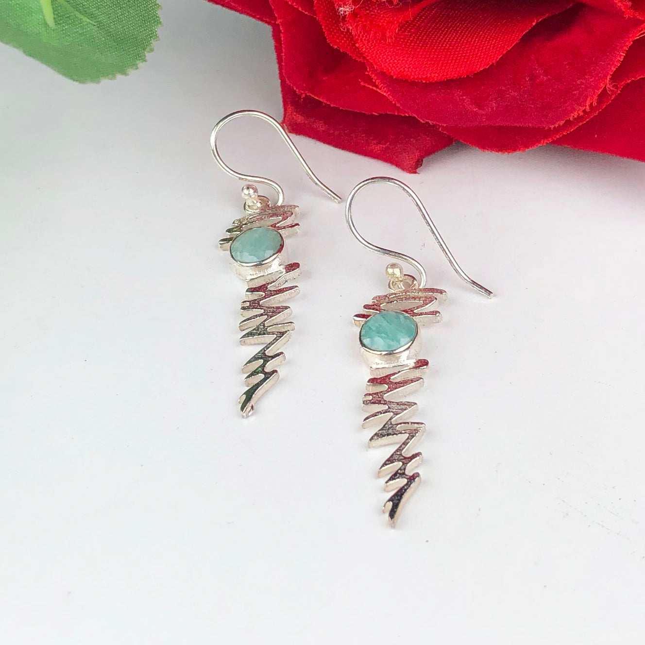 Modern Blue Earrings Made of Brass Silver Polished Danglers
