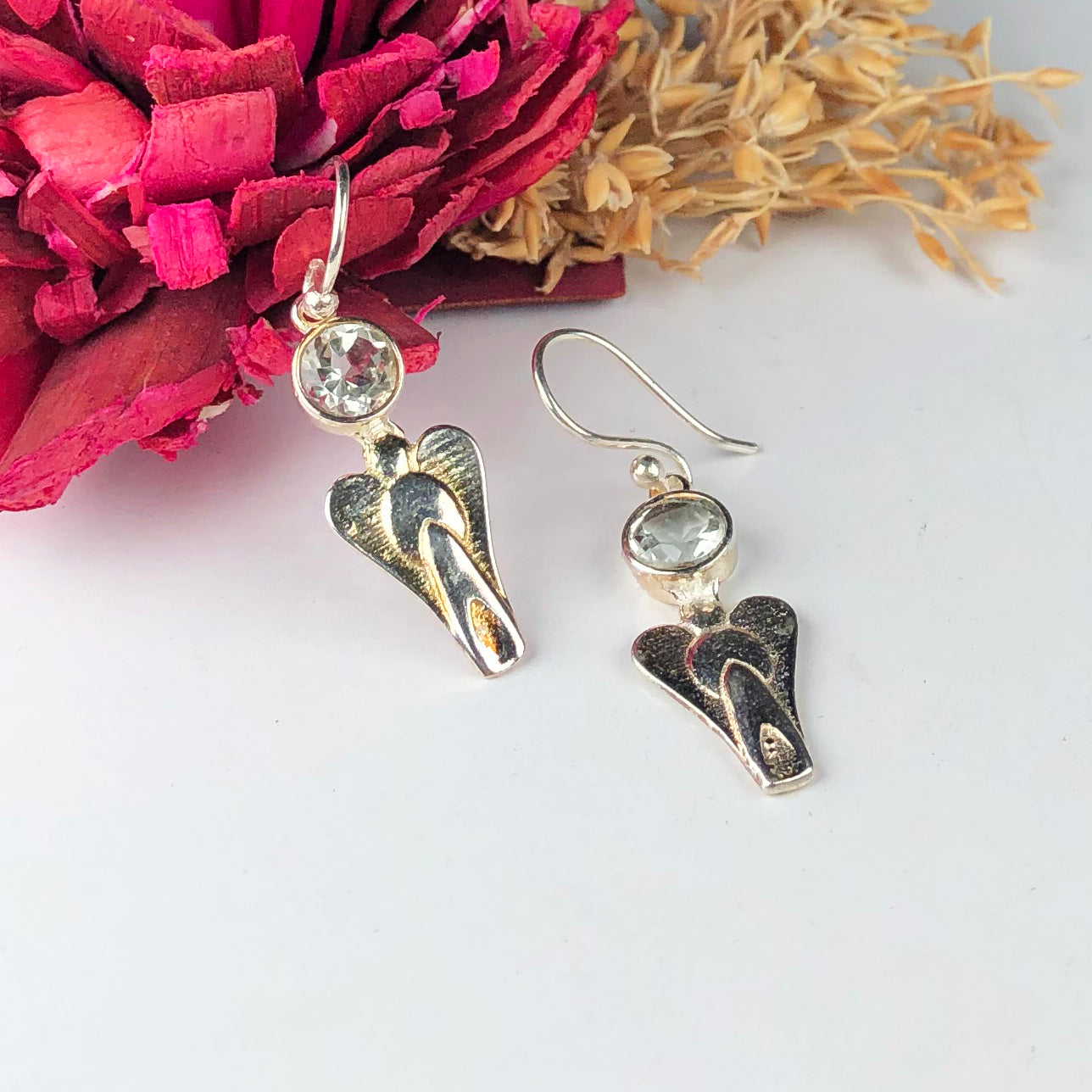 Unique Green Amethyst Earrings Made of Brass Silver Polished Danglers
