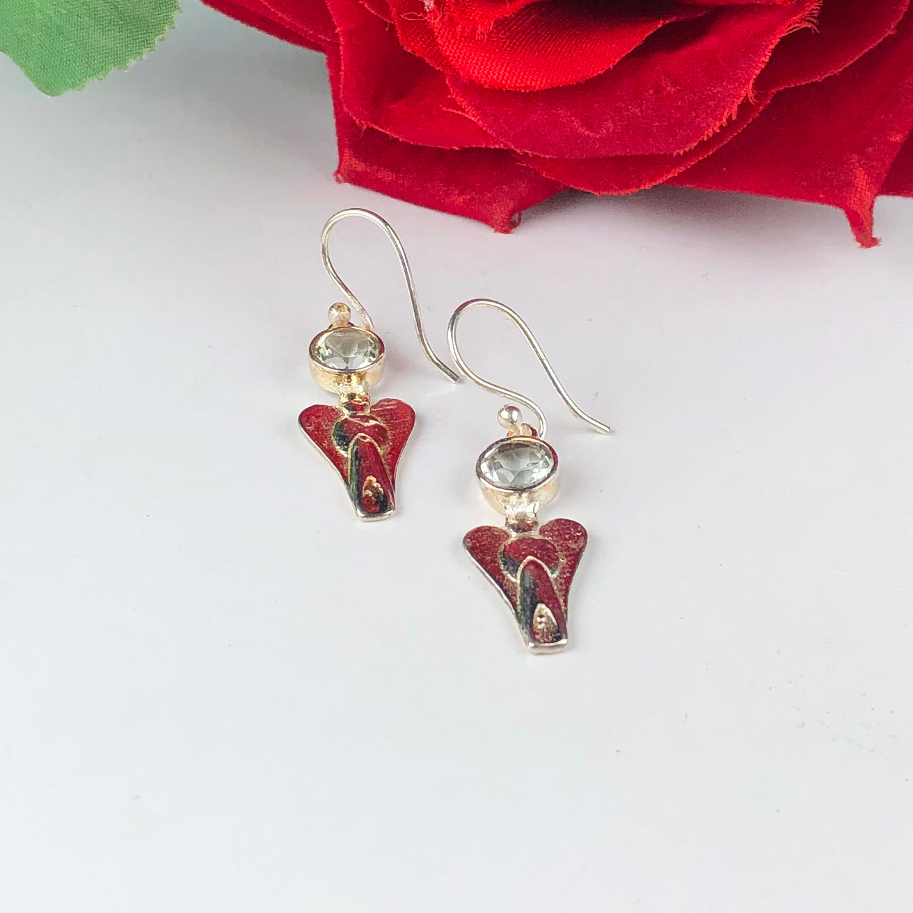 Unique Green Amethyst Earrings Made of Brass Silver Polished Danglers