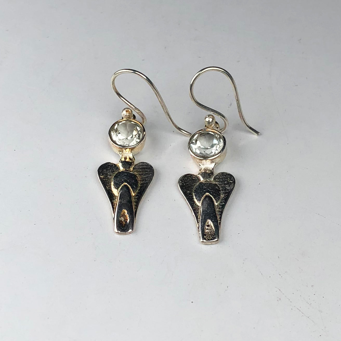 Unique Green Amethyst Earrings Made of Brass Silver Polished Danglers