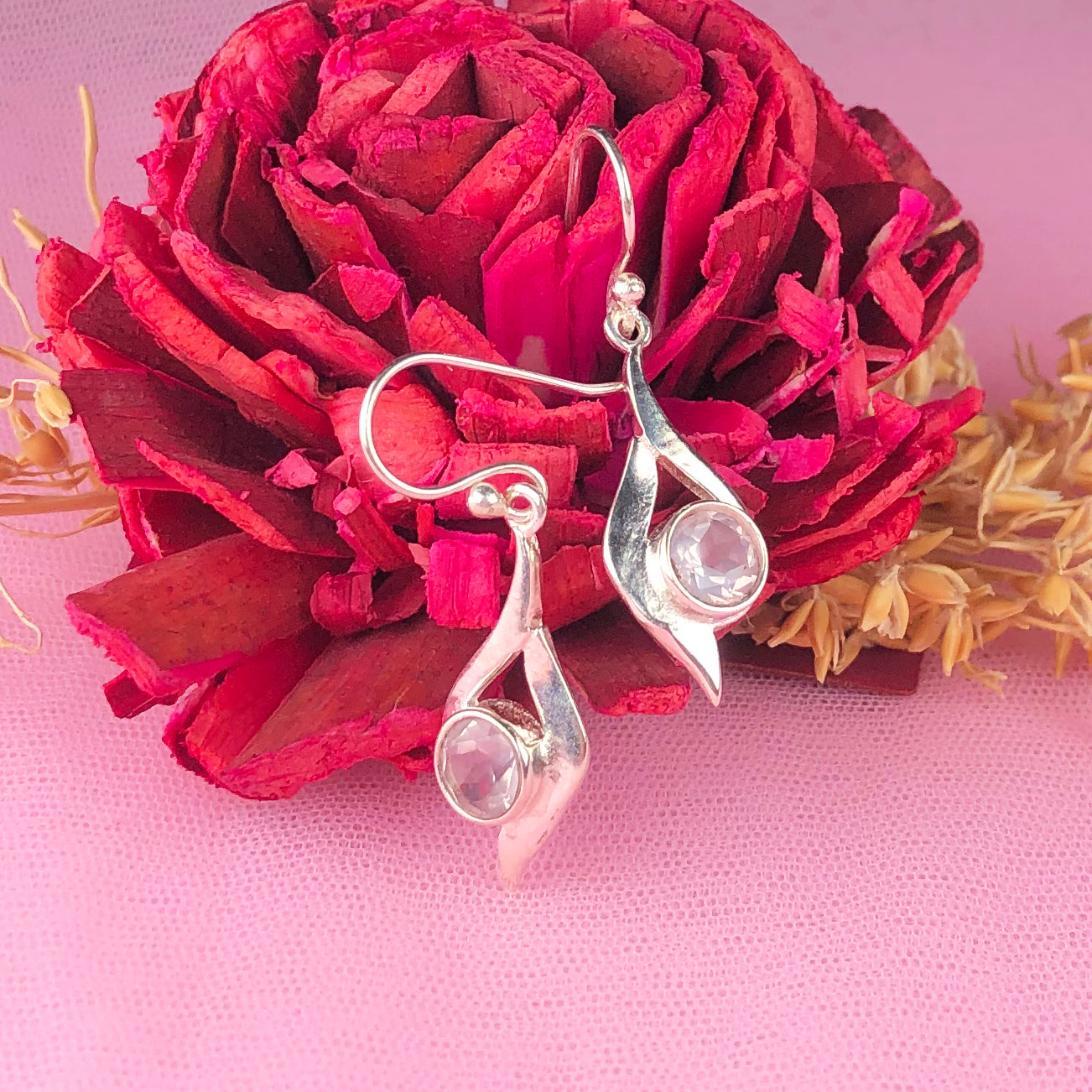Fabulous Clear Quartz Earrings Made of Brass Silver Polished Danglers