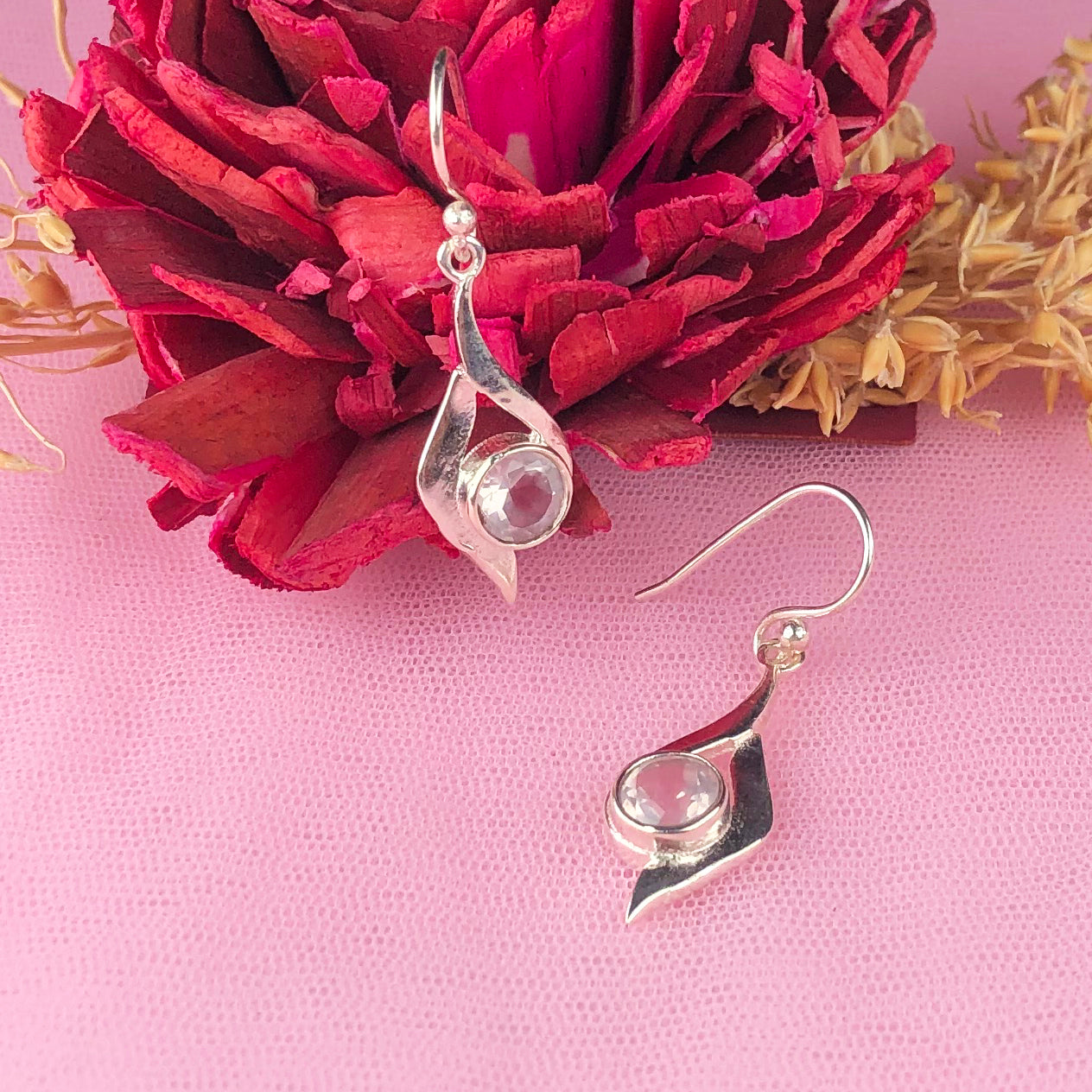 Fabulous Clear Quartz Earrings Made of Brass Silver Polished Danglers