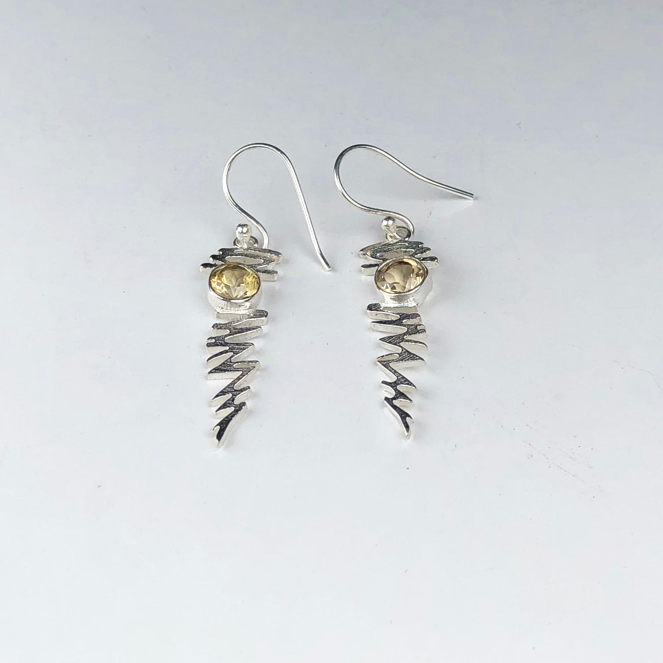 Expressive Citrine Earrings Made of Brass Silver Polished Danglers