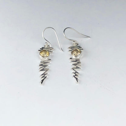 Expressive Citrine Earrings Made of Brass Silver Polished Danglers