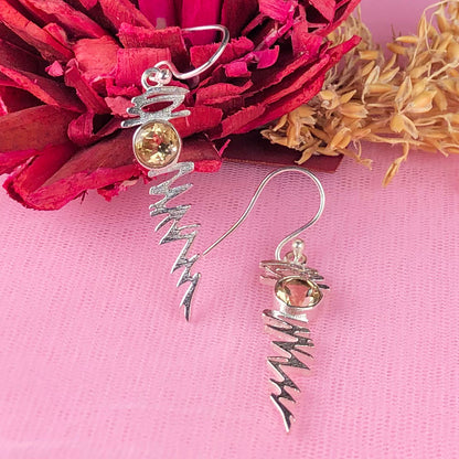 Expressive Citrine Earrings Made of Brass Silver Polished Danglers