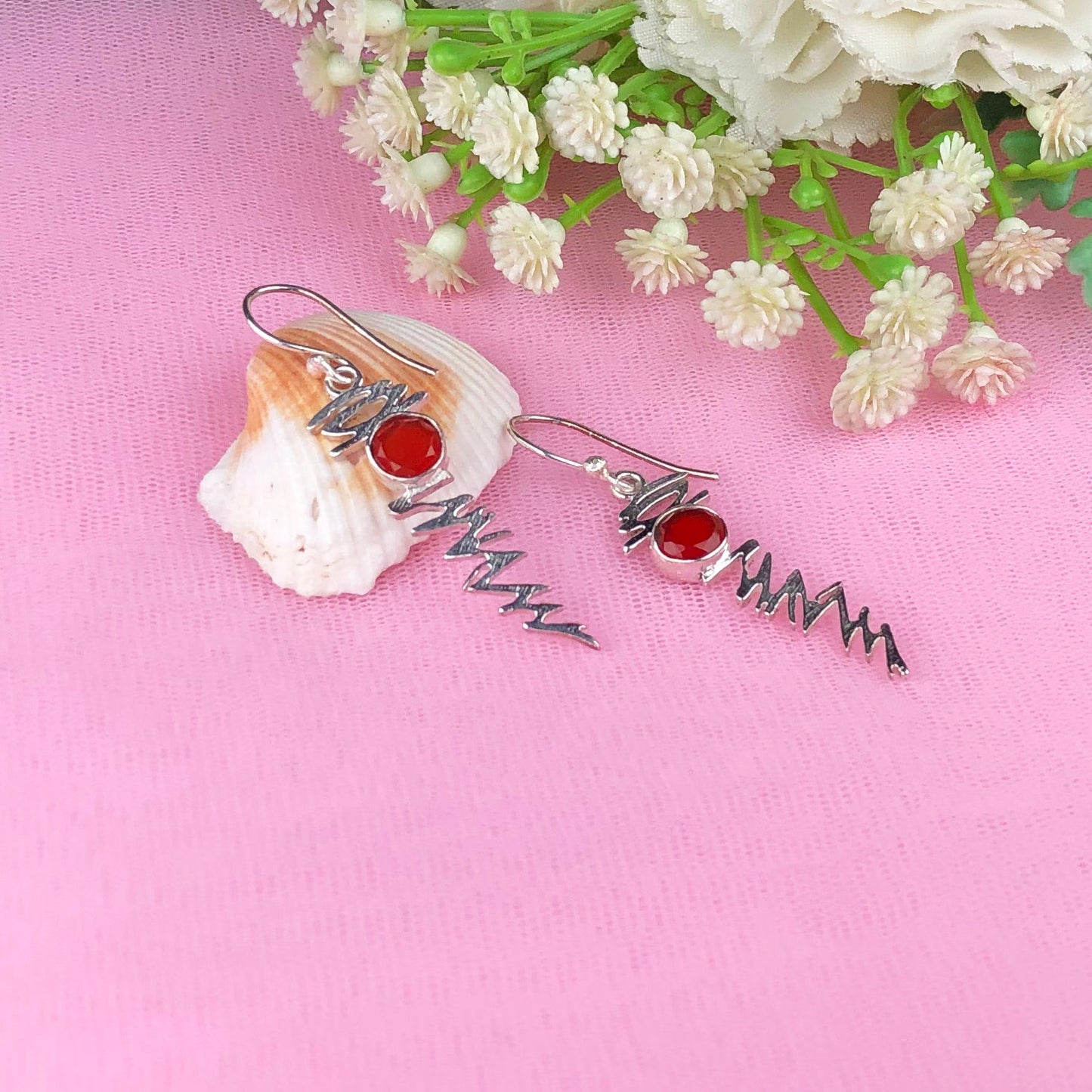 Modern Orange Carnelian Earrings Made of Brass Silver Polished Danglers
