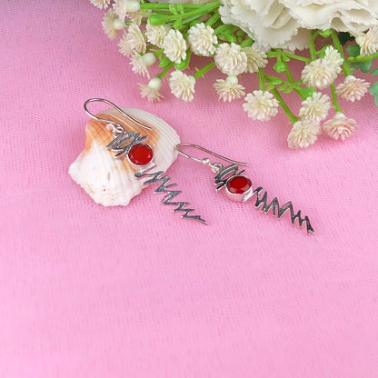 Modern Orange Carnelian Earrings Made of Brass Silver Polished Danglers