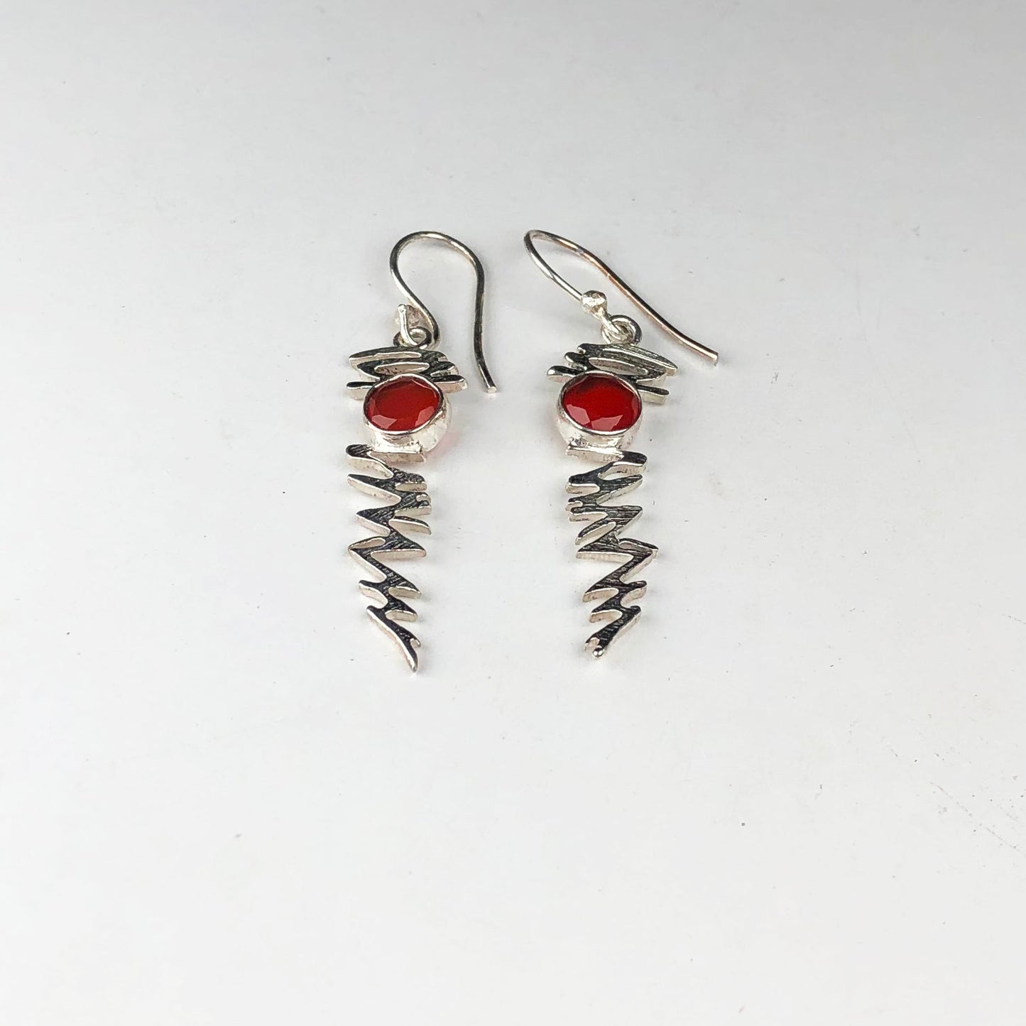 Modern Orange Carnelian Earrings Made of Brass Silver Polished Danglers