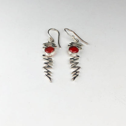 Modern Orange Carnelian Earrings Made of Brass Silver Polished Danglers