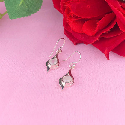 Intricate White Moonstone Earrings Made of Brass Silver Polished Danglers