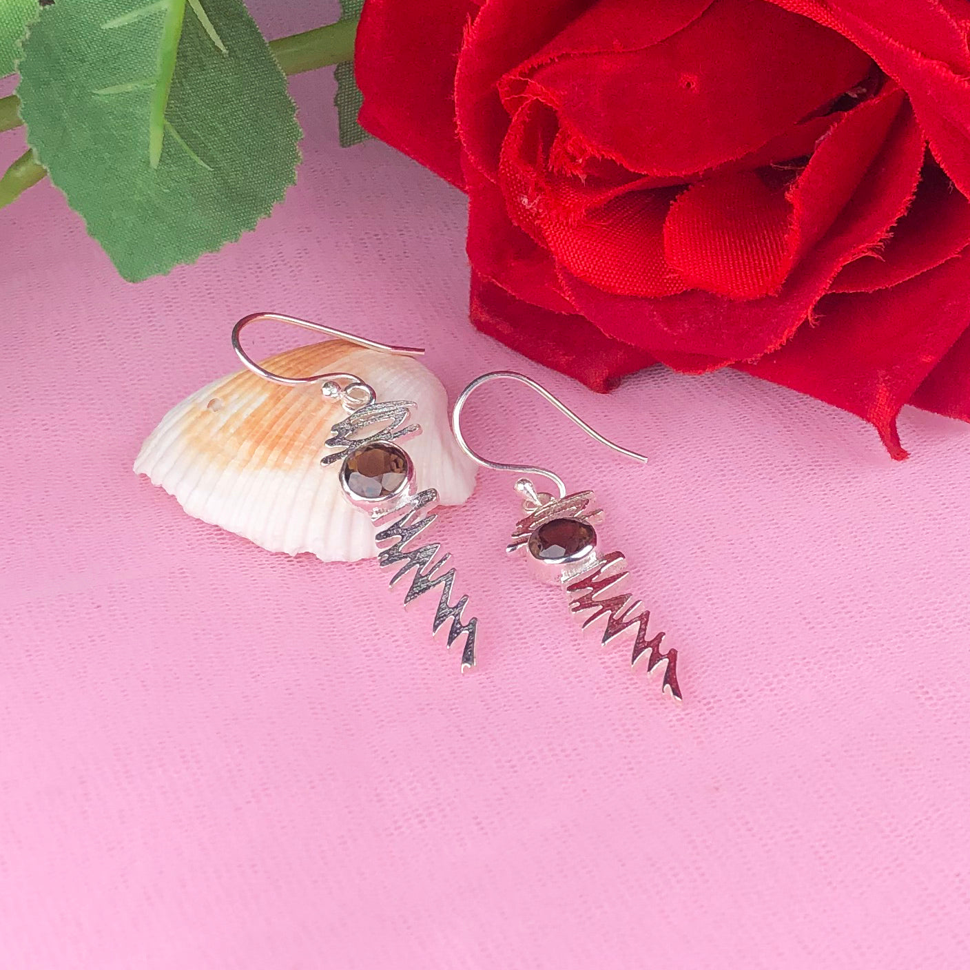 Wonderful Brown Smoky Quartz Earrings Made of Brass Silver Polished Danglers