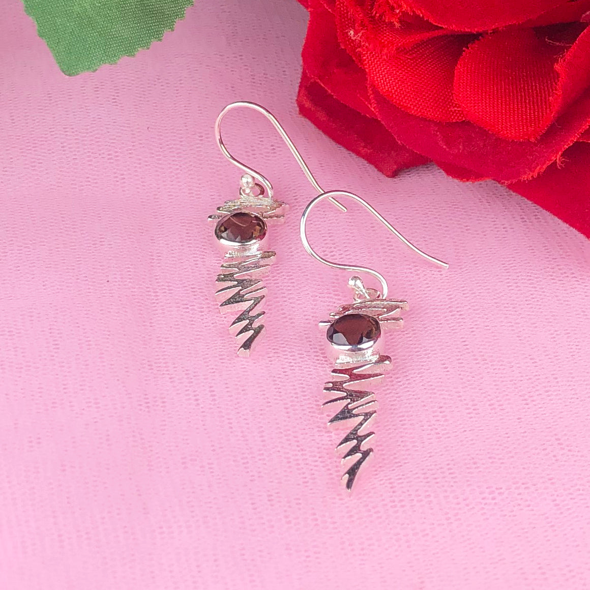 Wonderful Brown Smoky Quartz Earrings Made of Brass Silver Polished Danglers
