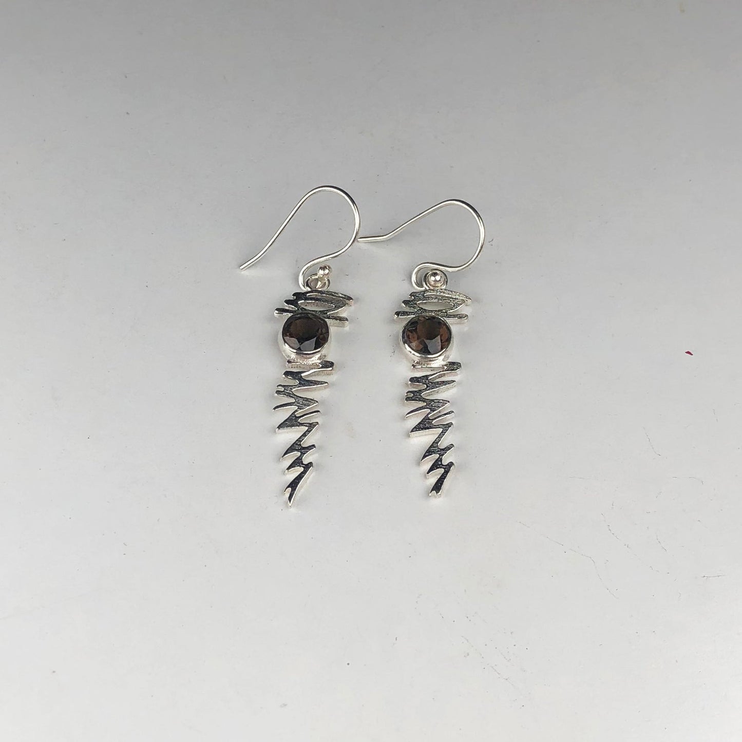 Wonderful Brown Smoky Quartz Earrings Made of Brass Silver Polished Danglers