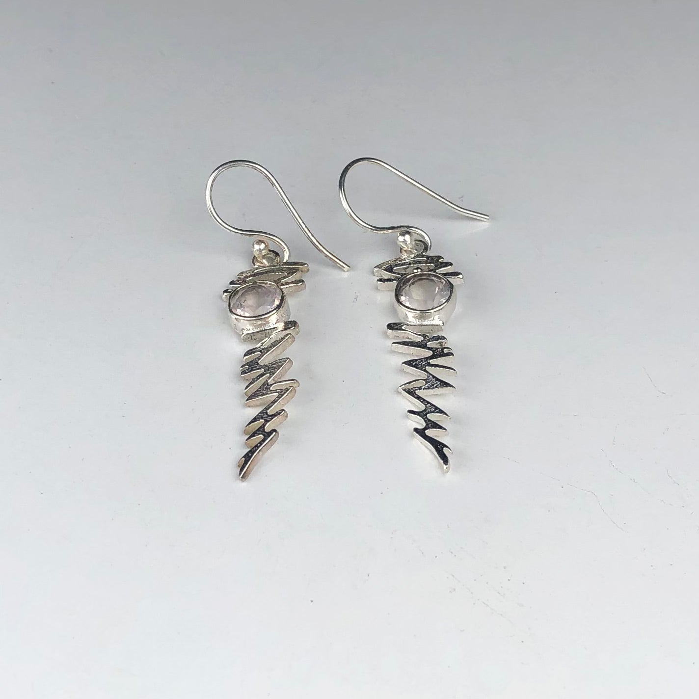 Fashionable Clear Quartz Earrings Made of Brass Silver Polished Danglers