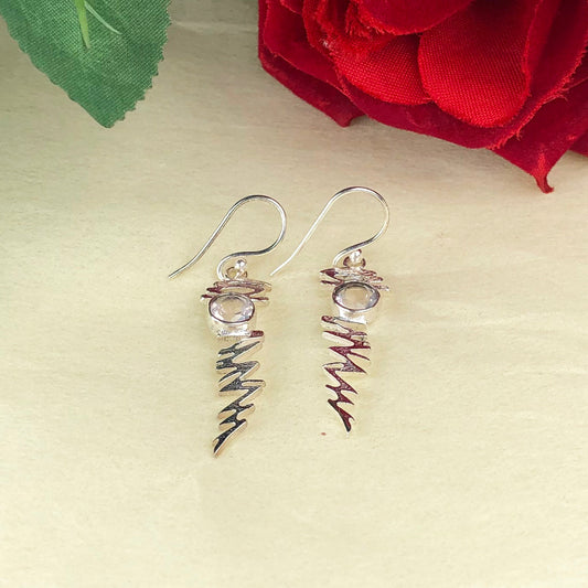 Fashionable Clear Quartz Earrings Made of Brass Silver Polished Danglers