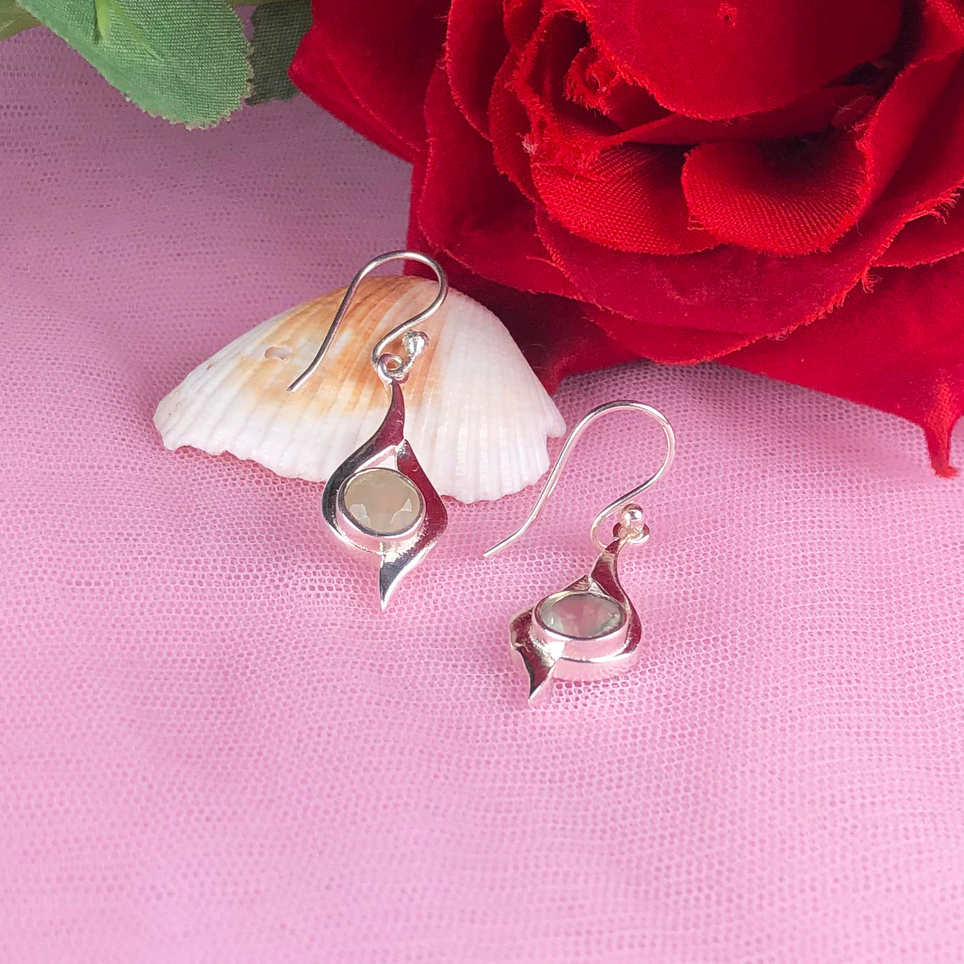 Fabulous Green Opal Earrings Made of Brass Silver Polished Danglers
