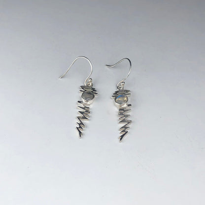 Alluring Blue Labradorite Earrings Made of Brass Silver Polished Danglers