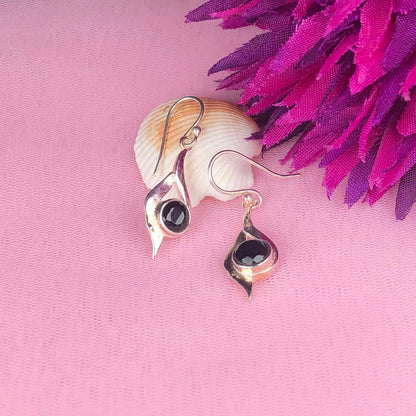 Fashionable Black Spinel Earrings Made of Brass Silver Polished Danglers