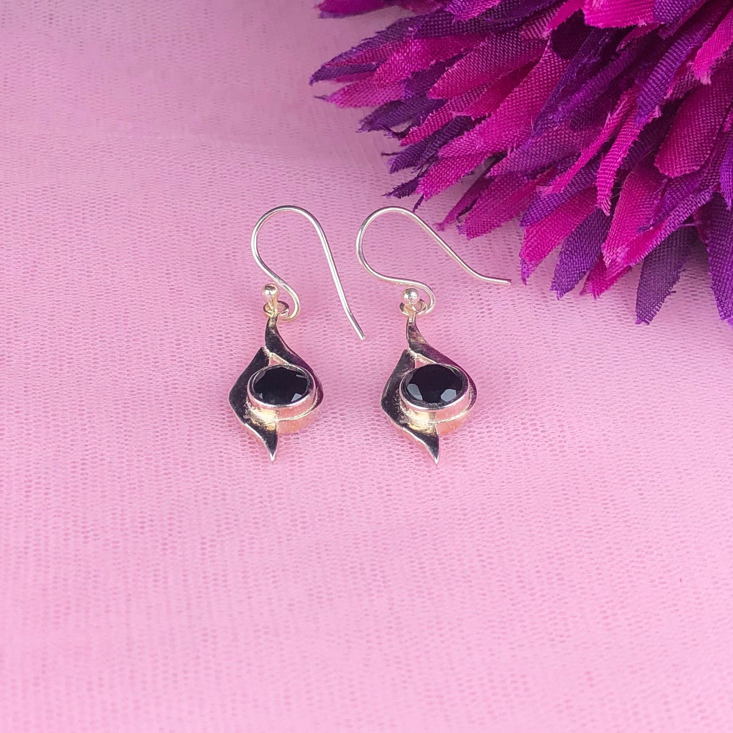 Fashionable Black Spinel Earrings Made of Brass Silver Polished Danglers