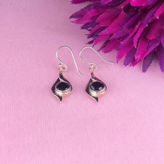 Fashionable Black Spinel Earrings Made of Brass Silver Polished Danglers
