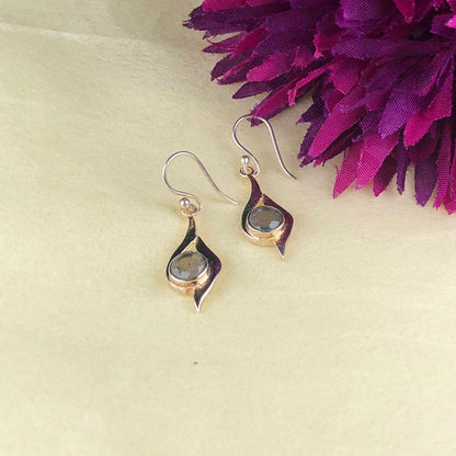 Wonderful Blue Labradorite Earrings Made of Brass Silver Polished Danglers