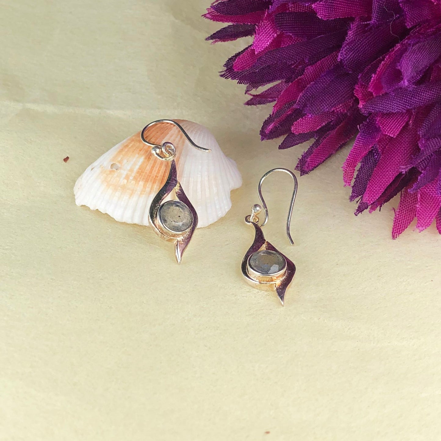 Wonderful Blue Labradorite Earrings Made of Brass Silver Polished Danglers