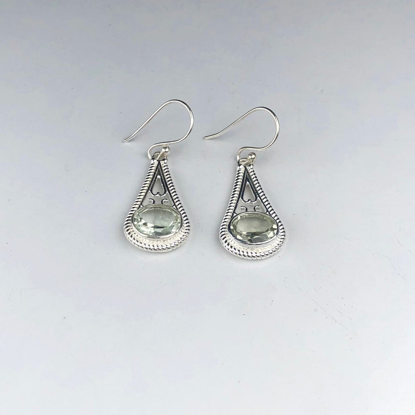 One of a kind Green Amethyst Earrings Made of Brass Silver Polished Danglers