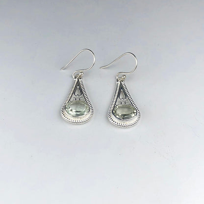 One of a kind Green Amethyst Earrings Made of Brass Silver Polished Danglers