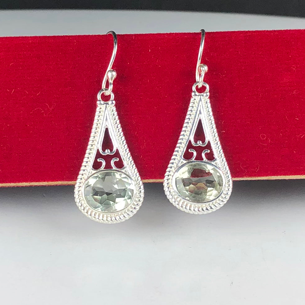 One of a kind Green Amethyst Earrings Made of Brass Silver Polished Danglers